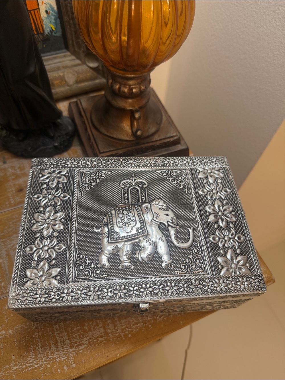 Treasures of India Ornate Silver Elephant Trinket Box